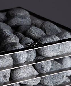HUUM CLIFF design sauna heater closeup logo with rocks